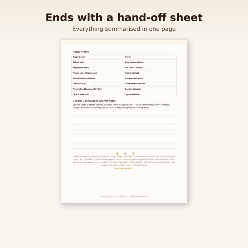Puppy profile and vet notes pages