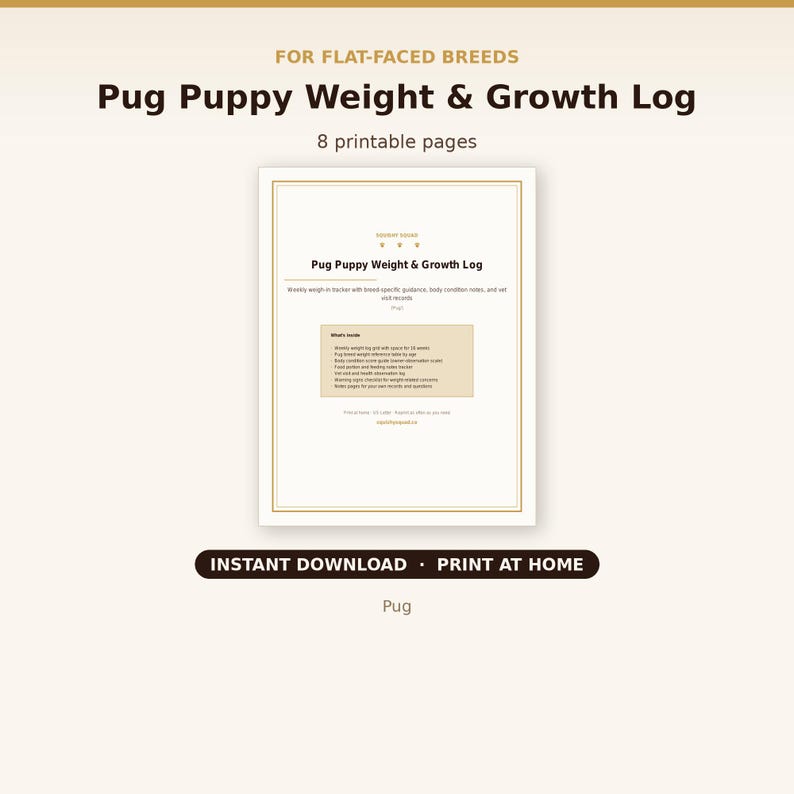 Pug Puppy Weight and Growth Log cover