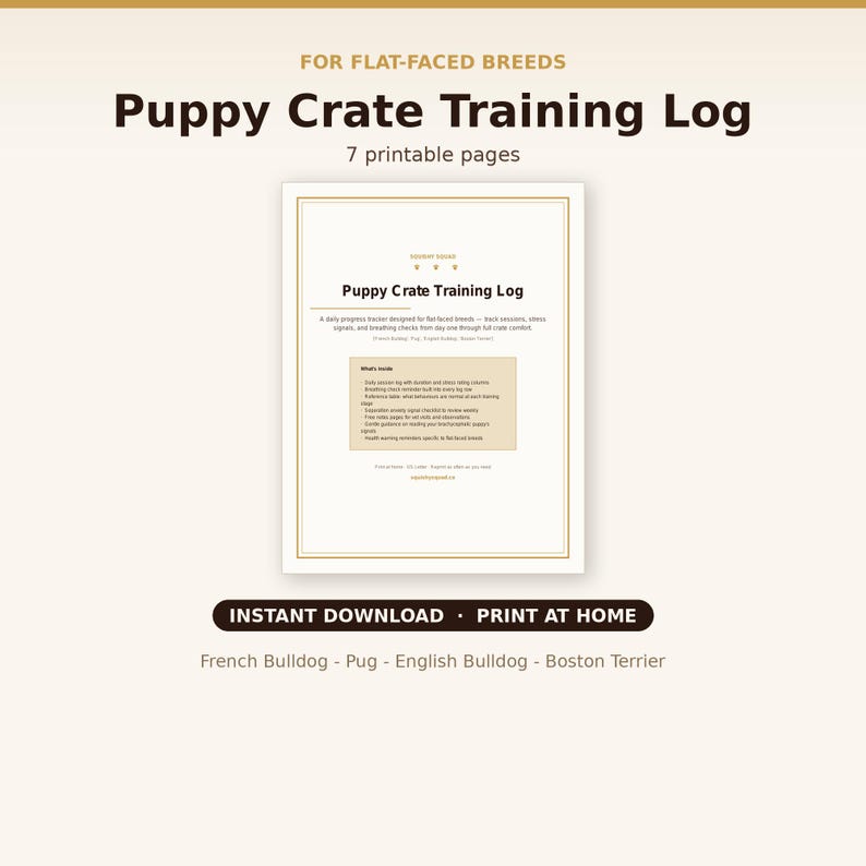 Puppy Crate Training Log for flat-faced breeds cover