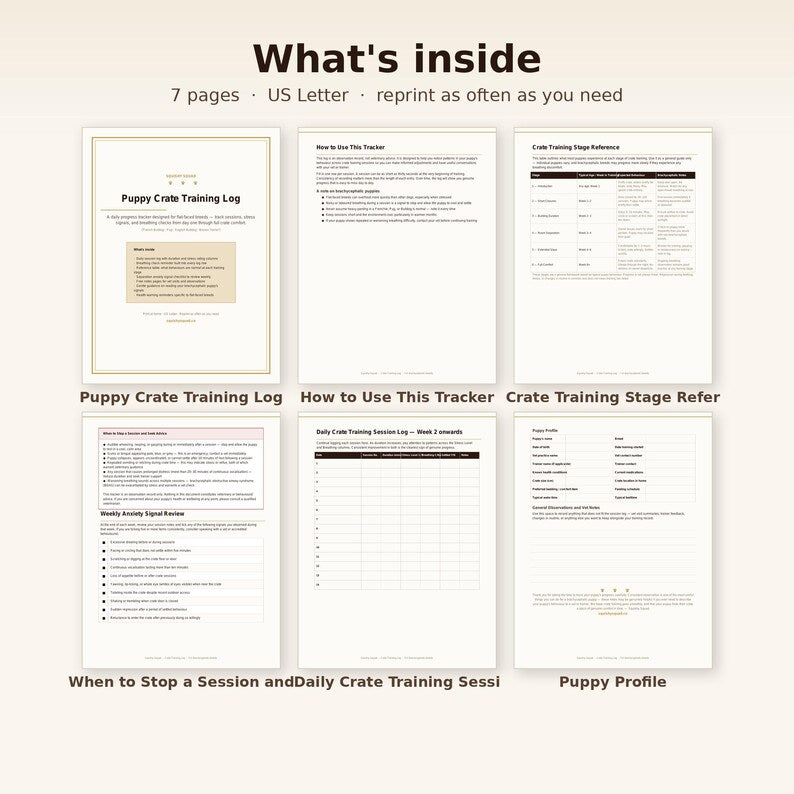 Crate training session log pages